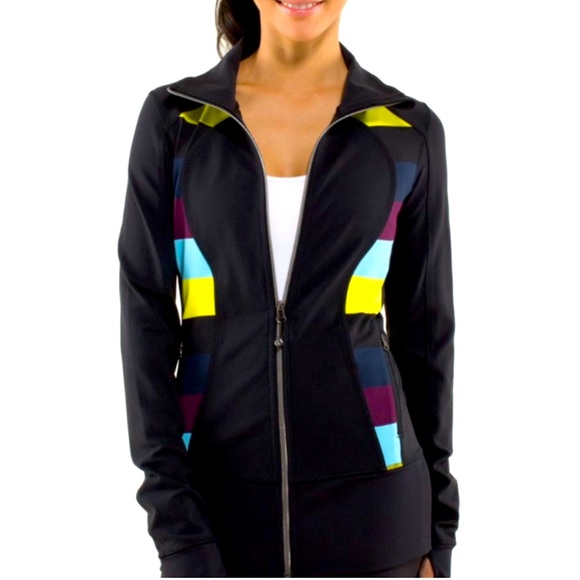 Lululemon Nice Asana Align Jacket Black/Pow Stripe Split Pea- Size 6 - Picture 3 of 12